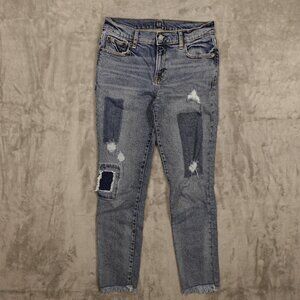 Gap Denim jeans true skinny women's 27 blue patchwork distressed raw hems